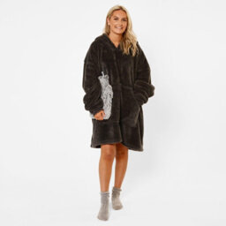 Ohs Teddy Fleece Hoodie Blanket Oversized Sweatshirt, Charcoal - Adults - thumbnail 4