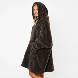 Ohs Teddy Fleece Hoodie Blanket Oversized Sweatshirt, Charcoal - Adults - thumbnail 3