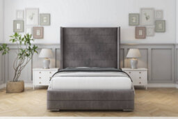 "Sloomy Sterling Slate Naples Bed Frame With Mattress With 50""  Upholstered Wingback Headboard 2'6 Small Single" - thumbnail 1