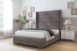 "Sloomy Sterling Slate Naples Bed Frame With Mattress With 50""  Upholstered Wingback Headboard 2'6 Small Single" - thumbnail 2