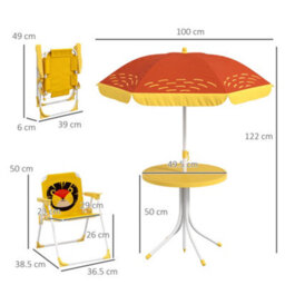Outsunny Kids Bistro Table And Chair Set W/ Lion Theme, Adjustable Parasol - thumbnail 3