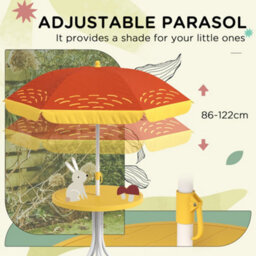 Outsunny Kids Bistro Table And Chair Set W/ Lion Theme, Adjustable Parasol - thumbnail 5