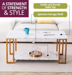 Hallowood Furniture Kempley Rectangular Coffee Table With Golden Metal Legs - thumbnail 5
