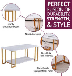 Hallowood Furniture Kempley Rectangular Coffee Table With Golden Metal Legs - thumbnail 2