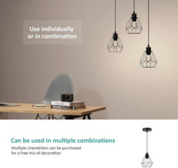 Emke Diamond Pendant Light Black Ceiling Pendant Lamp E27 Chandelier Hanging Light With Adjustable Rise (Without Bulb) - thumbnail 3