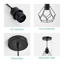 Emke Diamond Pendant Light Black Ceiling Pendant Lamp E27 Chandelier Hanging Light With Adjustable Rise (Without Bulb) - thumbnail 6