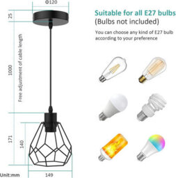 Emke Diamond Pendant Light Black Ceiling Pendant Lamp E27 Chandelier Hanging Light With Adjustable Rise (Without Bulb) - thumbnail 4