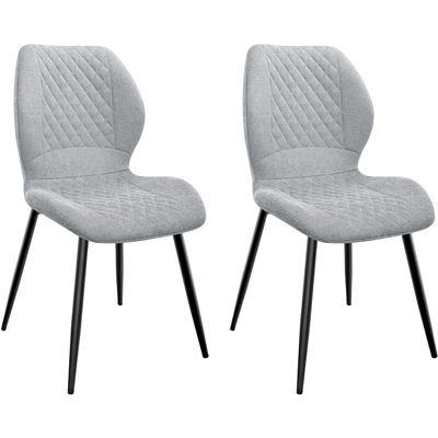 Longtoo Set Of 2 Dining Chairs ,linen Sponge Cushion ,metal Legs And Diamond Pattern Upholstered-Grey. - image 1