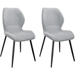Longtoo Set Of 2 Dining Chairs ,linen Sponge Cushion ,metal Legs And Diamond Pattern Upholstered-Grey.