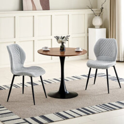 Longtoo Set Of 2 Dining Chairs ,linen Sponge Cushion ,metal Legs And Diamond Pattern Upholstered-Grey. - thumbnail 2