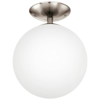 Modern Satin Nickel Flush Ceiling Light With White Opal Glass Shade - image 1