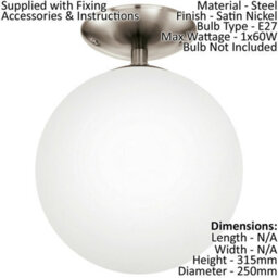 Modern Satin Nickel Flush Ceiling Light With White Opal Glass Shade - thumbnail 2