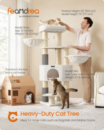 Feandrea Cat Tree For Large Cats, Heavy-Duty Cat Tower With Self-Warming Pads, 9 Scratching Posts, Large Perch