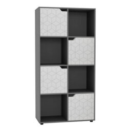Urbn-Living Urbnliving 119Cm Height 8 Cubes Grey Wooden Bookcase Display Shelf Storage Cabinet With Modern Geo White Door - thumbnail 2