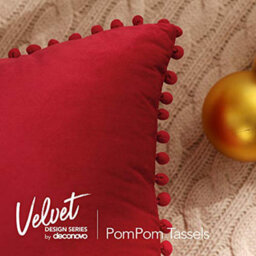 Deconovo 2 Pack Pom Pom Large Crushed Velvet Cushion Covers With Invisible Zipper 65Cm X 65Cm Red - thumbnail 3