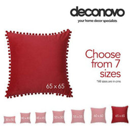 Deconovo 2 Pack Pom Pom Large Crushed Velvet Cushion Covers With Invisible Zipper 65Cm X 65Cm Red - thumbnail 4