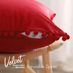 Deconovo 2 Pack Pom Pom Large Crushed Velvet Cushion Covers With Invisible Zipper 65Cm X 65Cm Red - thumbnail 5