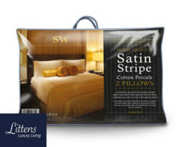 Sleepworks Hotel Quality 300Tc Satin Stripe Cotton Hollowfibre Pair Pillows (48Cm X 74Cm)