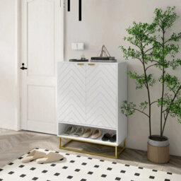 Slim Narrow Shoe Cabinet 4 Shelves Open Compartment Hallway Storage - thumbnail 1