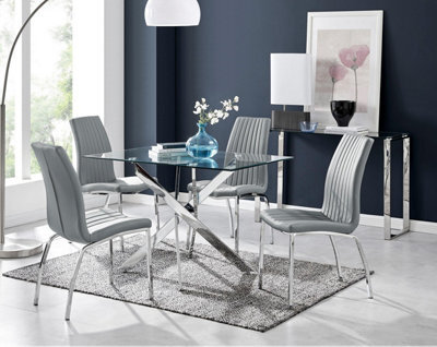 Furniturebox Uk Leonardo Glass And Chrome Metal Dining Table And 4 Elephant Grey Isco Chairs Set - image 1