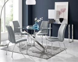 Furniturebox Uk Leonardo Glass And Chrome Metal Dining Table And 4 Elephant Grey Isco Chairs Set - thumbnail 1