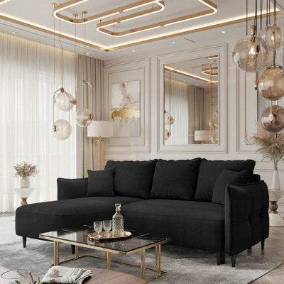 Sycylia Modern Corner Sofa Bed With Sleeping Function Pine Wood Frame Chipboard Structure 244X165Cm Black Left - image 1