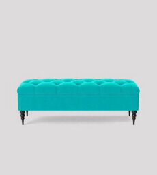 120Cm Safar Ottoman Bench With Storage And Turned Wooden Legs- Plush Velvet Shoes Bench - Teal Chesterfield Storage Bench - thumbnail 3