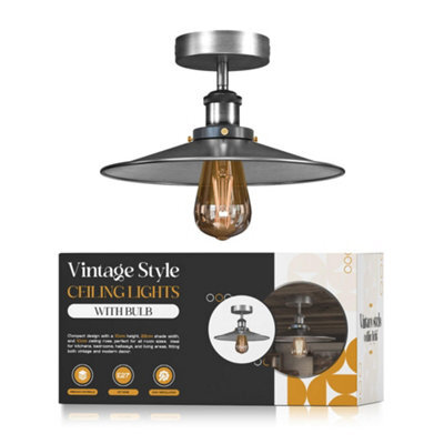 E27 Flush Fitting Ceiling Light With 22Cm Satin Nickel Lampshade Easy Fit Metal Semi Flush Mount Ceiling Lighting - image 1