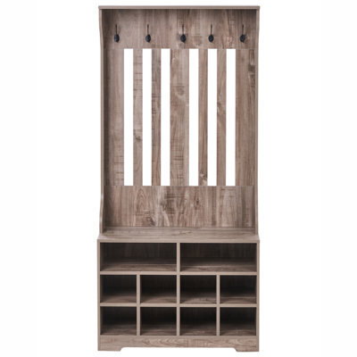 Wyld And Coco Dark Brown Wall-Mount Shoe Cabinet With Coat Rack - 10 Cubbies, 5 Hooks, Space-Saving Hallway Storage - image 1