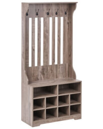 Wyld And Coco Dark Brown Wall-Mount Shoe Cabinet With Coat Rack - 10 Cubbies, 5 Hooks, Space-Saving Hallway Storage - thumbnail 3