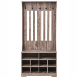 Wyld And Coco Dark Brown Wall-Mount Shoe Cabinet With Coat Rack - 10 Cubbies, 5 Hooks, Space-Saving Hallway Storage - thumbnail 1