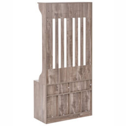 Wyld And Coco Dark Brown Wall-Mount Shoe Cabinet With Coat Rack - 10 Cubbies, 5 Hooks, Space-Saving Hallway Storage - thumbnail 5