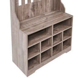Wyld And Coco Dark Brown Wall-Mount Shoe Cabinet With Coat Rack - 10 Cubbies, 5 Hooks, Space-Saving Hallway Storage - thumbnail 6