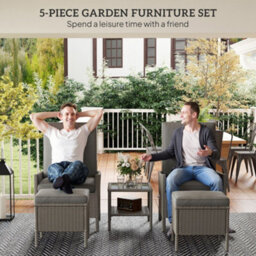Outsunny 5 Pcs Rattan Garden Furniture Set W/ Cushions, Dark Grey - thumbnail 4
