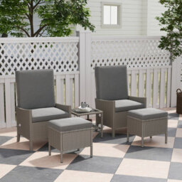 Outsunny 5 Pcs Rattan Garden Furniture Set W/ Cushions, Dark Grey - thumbnail 1