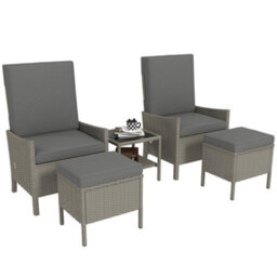 Outsunny 5 Pcs Rattan Garden Furniture Set W/ Cushions, Dark Grey - thumbnail 2