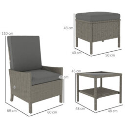 Outsunny 5 Pcs Rattan Garden Furniture Set W/ Cushions, Dark Grey - thumbnail 3