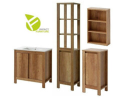 Impact Furniture Freestanding Bathroom Cabinets Furniture Set 800mm Vanity Sink Unit With Tallboy And Wall Storage Oak Effect Classic - thumbnail 2