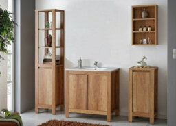 Impact Furniture Freestanding Bathroom Cabinets Furniture Set 800mm Vanity Sink Unit With Tallboy And Wall Storage Oak Effect Classic - thumbnail 1