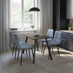 Urbn-Living Urbn Living 110Cm Dining Table & 4 Pcs Velvet Chairs Set Modern Metal Kitchen Furniture Slate Grey Table And Madison Blue Chair - thumbnail 2