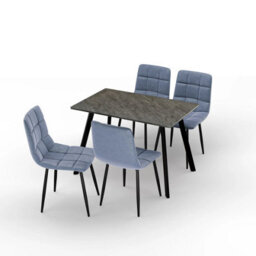 Urbn-Living Urbn Living 110Cm Dining Table & 4 Pcs Velvet Chairs Set Modern Metal Kitchen Furniture Slate Grey Table And Madison Blue Chair