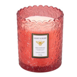 Living And Home Red Embossing Glass Cup Soy Wax Oud Rose Scented Candle, 16-Hour Burn