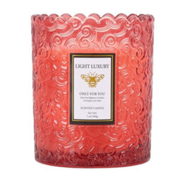 Living And Home Red Embossing Glass Cup Soy Wax Oud Rose Scented Candle, 16-Hour Burn - thumbnail 2