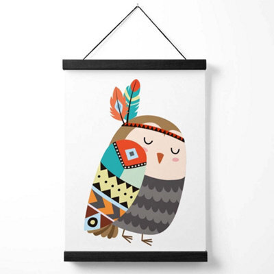 Artze Wall Art Owl Tribal Animal Art Print With Black Frame Size: A4 - image 1