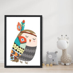 Artze Wall Art Owl Tribal Animal Art Print With Black Frame Size: A4 - thumbnail 2