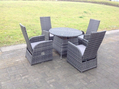 Fimous Dark Grey Mixed Outdoor Wicker Pe Rattan Garden Furniture Reclining Chair And Table Dining Sets 4 Seater Round Table - image 1