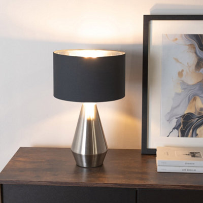 Valuelights Jax Chrome Dimmable Touch Table Lamp With Black With Chrome Inner Lamp Shade And Led Bulb - image 1