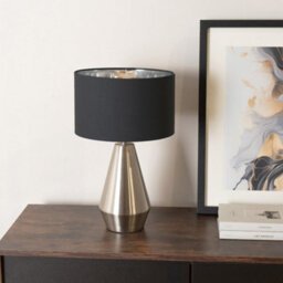 Valuelights Jax Chrome Dimmable Touch Table Lamp With Black With Chrome Inner Lamp Shade And Led Bulb - thumbnail 3