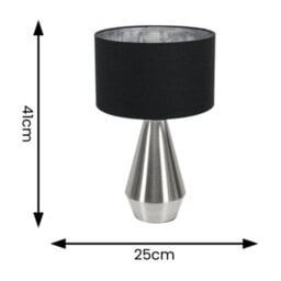 Valuelights Jax Chrome Dimmable Touch Table Lamp With Black With Chrome Inner Lamp Shade And Led Bulb - thumbnail 4