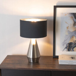 Valuelights Jax Chrome Dimmable Touch Table Lamp With Black With Chrome Inner Lamp Shade And Led Bulb